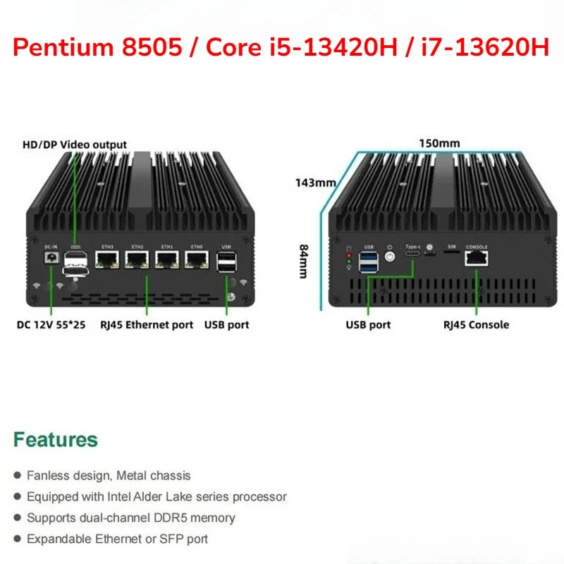 팬리스 미니 PC 펜티엄 8505/코어 i5-13420 - Pfsense Firewall Router 2.5G 4 I226 리뷰 및 가격